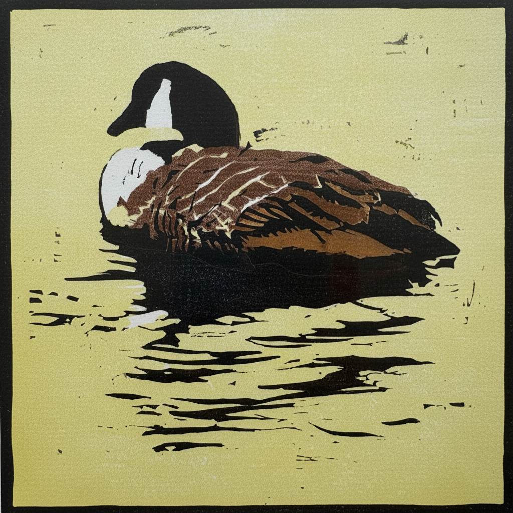 Canada Goose linocut - straightened