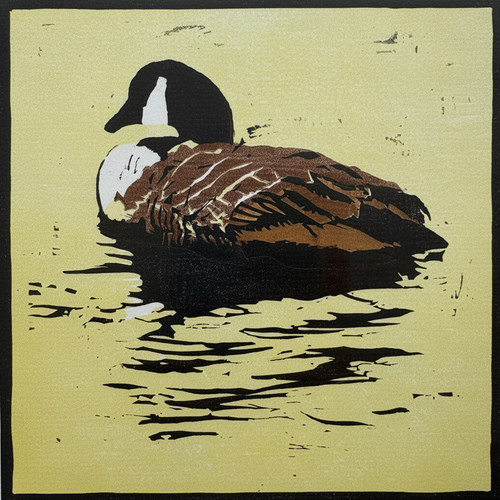 Canada Goose linocut - straightened
